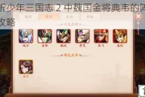深度解析少年三国志 2 中魏国金将典韦的阵容搭配及玩法攻略