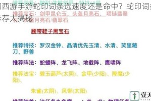 梦幻西游手游蛇印词条选速度还是命中？蛇印词条选择推荐大揭秘