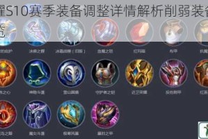 王者荣耀S10赛季装备调整详情解析削弱装备及改动内容全览