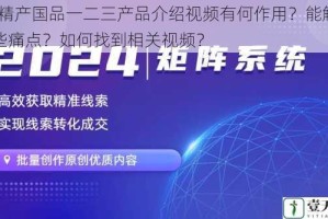 99 精产国品一二三产品介绍视频有何作用？能解决哪些痛点？如何找到相关视频？