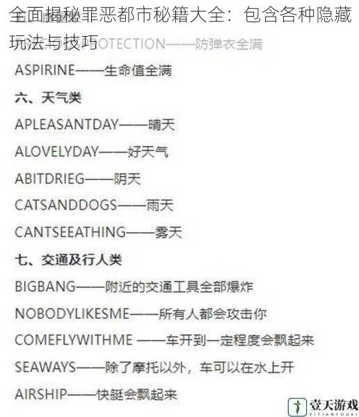 全面揭秘罪恶都市秘籍大全:包含各种隐藏玩法与技巧