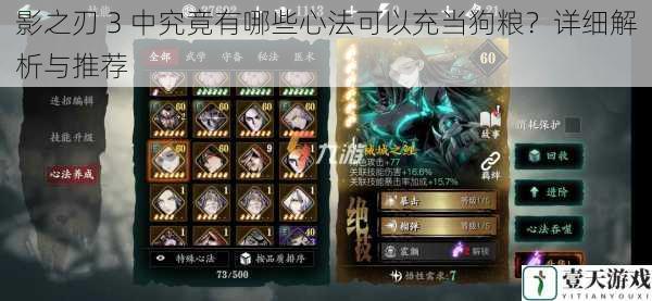 影之刃 3 中究竟有哪些心法可以充当狗粮?详细解析与推荐