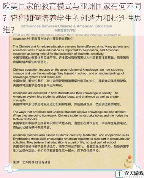 欧美国家的教育模式与亚洲国家有何不同?它们如何培养学生的创造力和批判性思维?