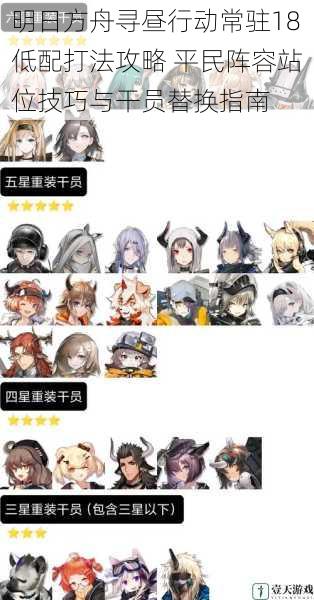 明日方舟寻昼行动常驻18低配打法攻略 平民阵容站位技巧与干员替换指南