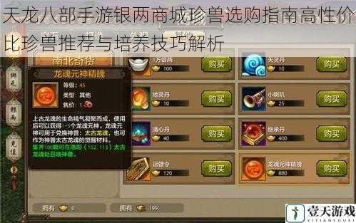 天龙八部手游银两商城珍兽选购指南高性价比珍兽推荐与培养技巧解析